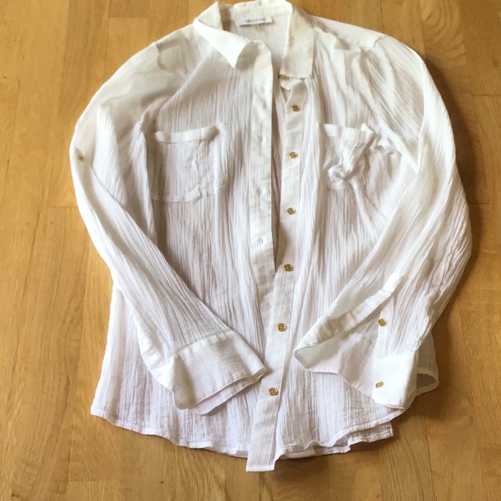Calvin Klein white long sleeve blouse NWOT Small